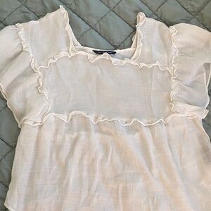 INC International Concepts White Ruffled Blouse